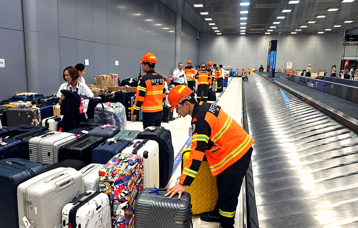 airport luggage flodd chaos