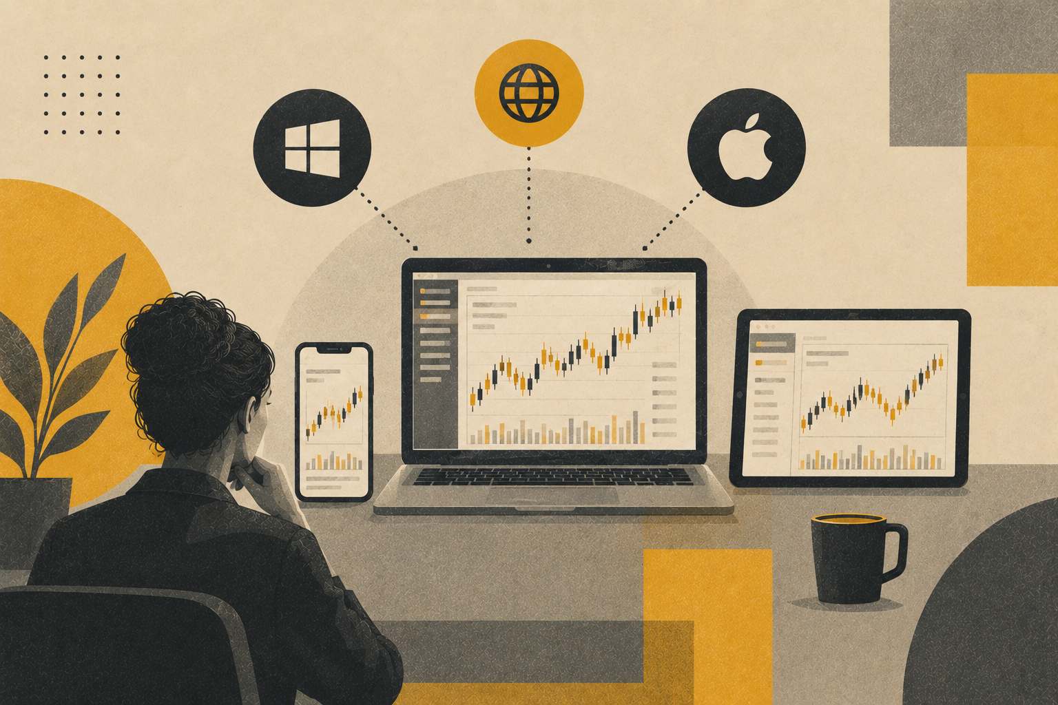 TradingView แสดงกราฟที่ซิงก์บนคอมพิวเตอร์ แท็บเล็ต และโทรศัพท์มือถือ 